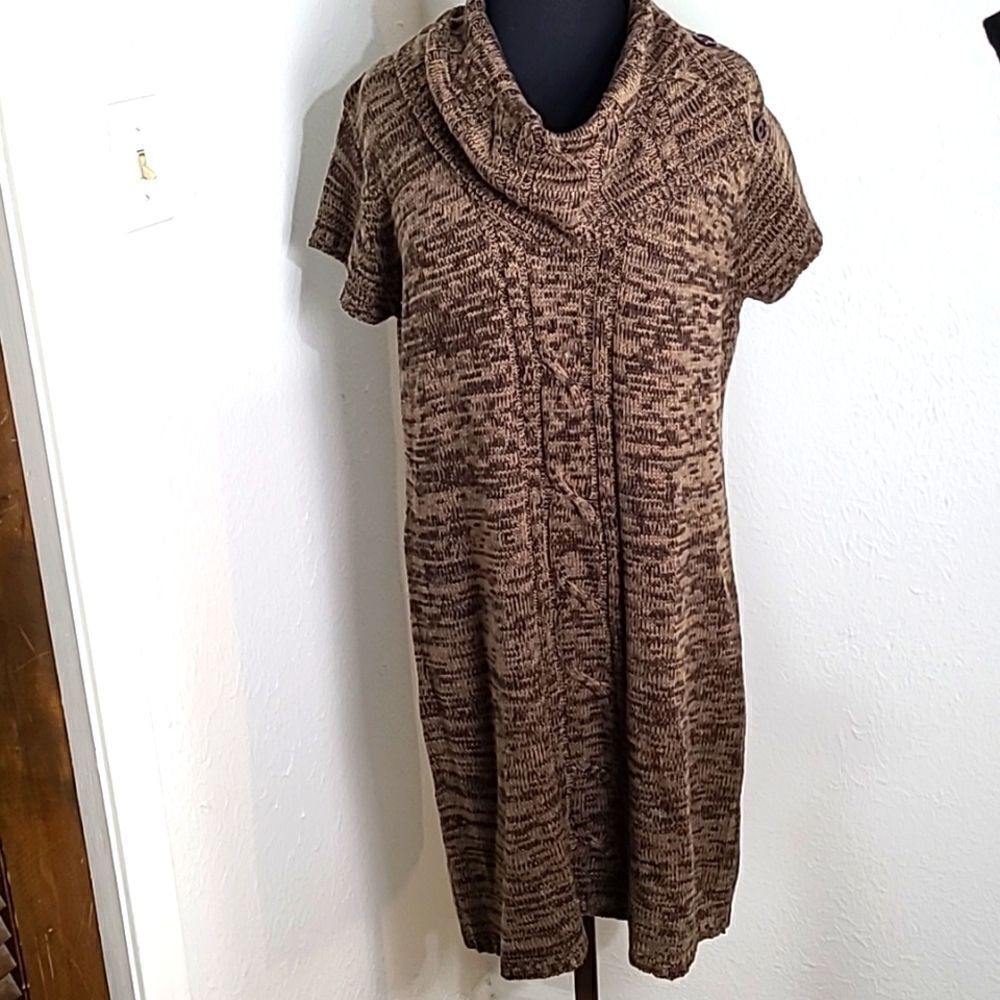 Ellen Parker Short Sleeve Sweater Dress with Cowl Neck, Size XL
